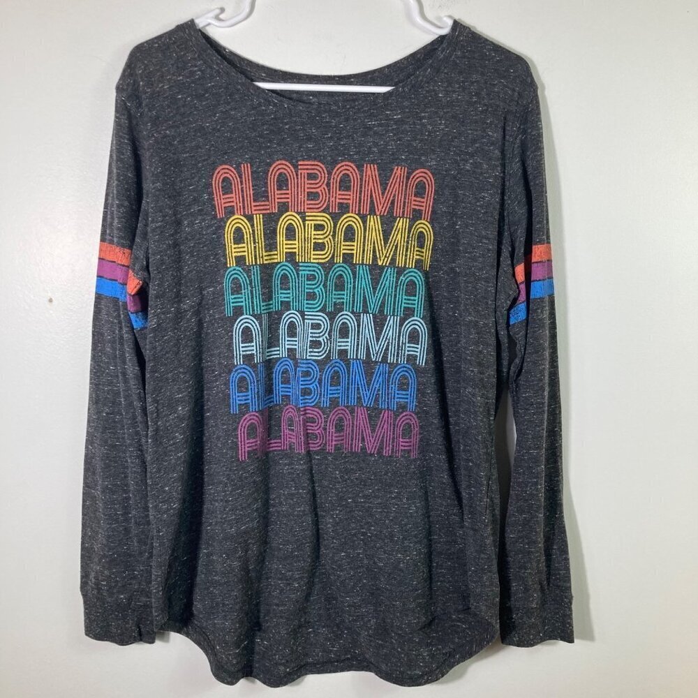 Womens Alabama State of‎ Mine Rainbow Tee Shirt Long Sleeve Gray L